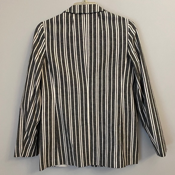 Banana Republic Factory Gray Ivory Striped Stretch Linen Long Blazer - Picture 2 of 8